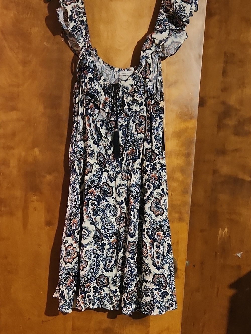 Women's Cream Paisley Print Sundress with Navy Accents